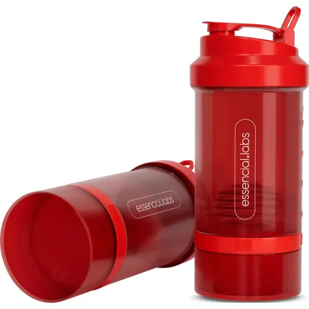 Coqueteleira / Shaker Academia Bpa Free Triple Shaker - Cor Vermelha Com 2 Compartimentos: Para Pó E Para Cápsulas Ou Comprimidos - 500ml Vermelho