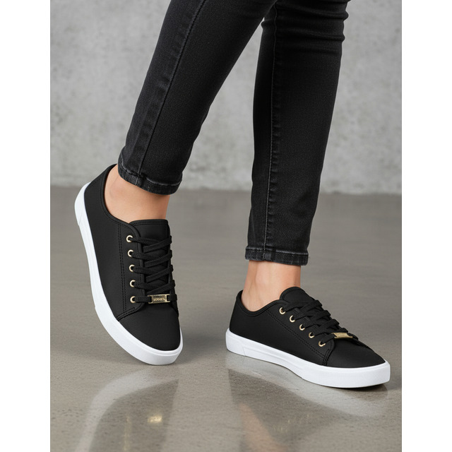 Tênis Moleca  Feminino Com Ilhós Dourado E Design Moderno