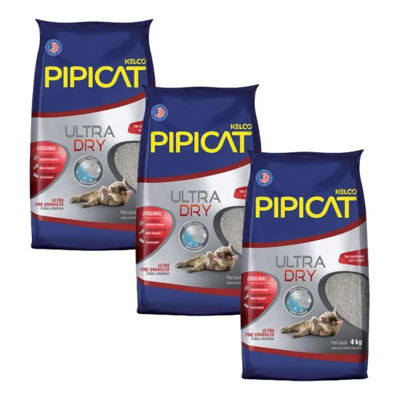 Areia Sanitária Pipicat Ultra Dry Grãos Ultrafinos 4kg 3un