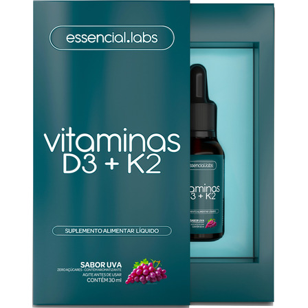 Vitaminas D3 2000ui + K2 Menaquinona-7 - Fórmula Concentrada (1 Gota = 1 Dose) Sabor Uva - 30ml Vitaminas D3 2000ui + K2 Menaquinona-7 - Fórmula Concentrada (1 Gota = 1 Dose) Sabor Uva - 30ml