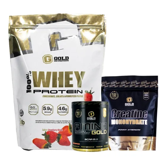 Whey Protein 5lb + Creatina + Amino. Combo Gold Nutrition. Outlet