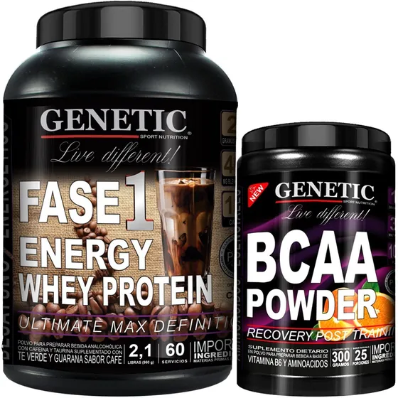 Energía Aumento Muscular Proteína Fase 1 Aminos Bcaa Genetic
