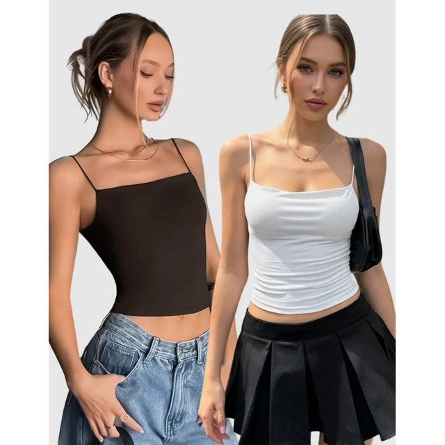 Kit 2 Cropped Decote Reto Alcinha Regata Feminina Costas Nua 1marrom/1branco P Kit 2 Cropped Decote Reto Alcinha Regata Feminina Costas Nua 1marrom/1branco P