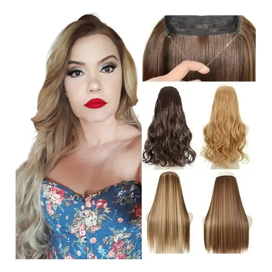 Aplique Bio Fibr 70cm Tic Tac Cabelo Liso E Ondulado
