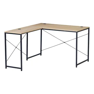 Escritorio Minimalista Tipo Escuadra Estilo Industrial Color Beige Y Negro