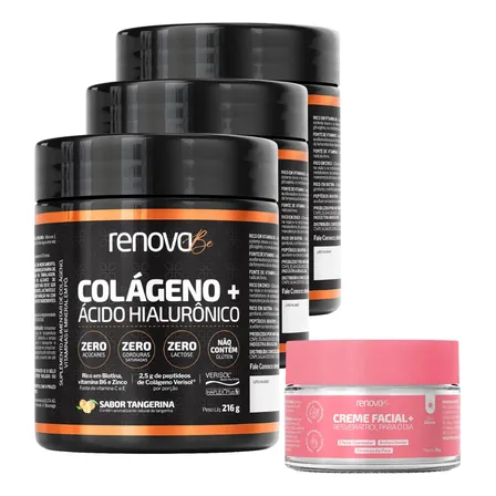 Kit 3x Colágeno Verisol Ácido Hialurônico Biotina Renova Be