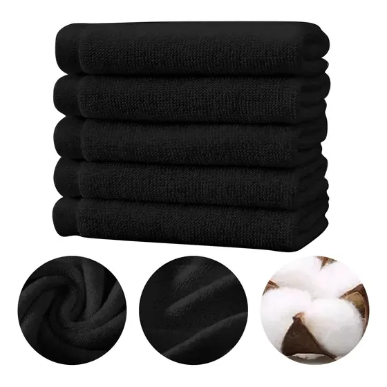 Toalla Facial 100% Algodón Suave De Alta Densidad Mayoreo Economica 30x30cm 5pzs Color Negro Yuriria Ultraabsorbente Para Baño