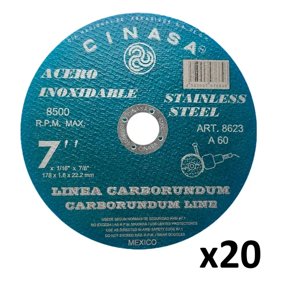 20pzas Disco Corte De Metal Y Acero Inoxidable 7 Cinasa 8623