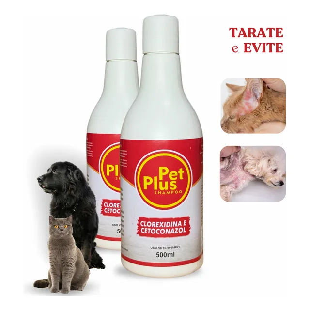 2 Shampoo Pet Plus Clorexidina Cetoconazol 500 Ml Cães Gatos