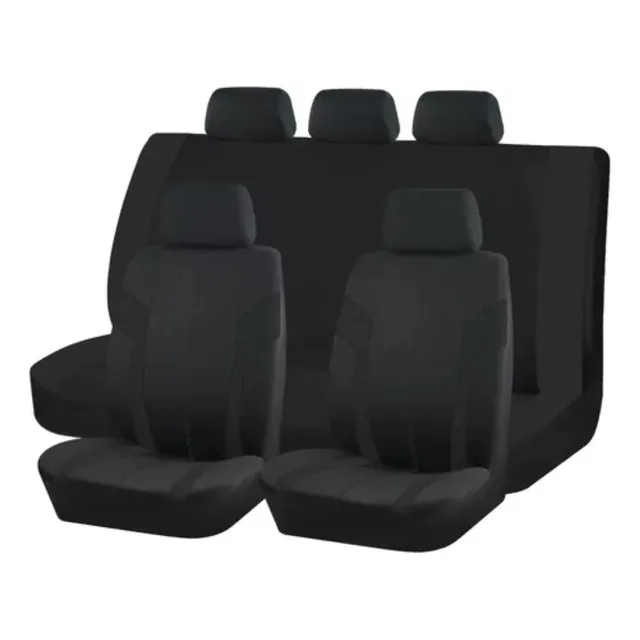 Set Fundas Cubre Asiento Negro Diseño Costura 9pcs R&r