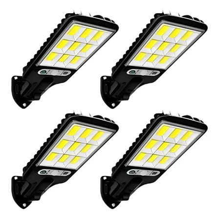 Kit 4 Luminária Led Solar Rua Parede Sensor 180 Led Controle 127/220v Preto Branco-frio