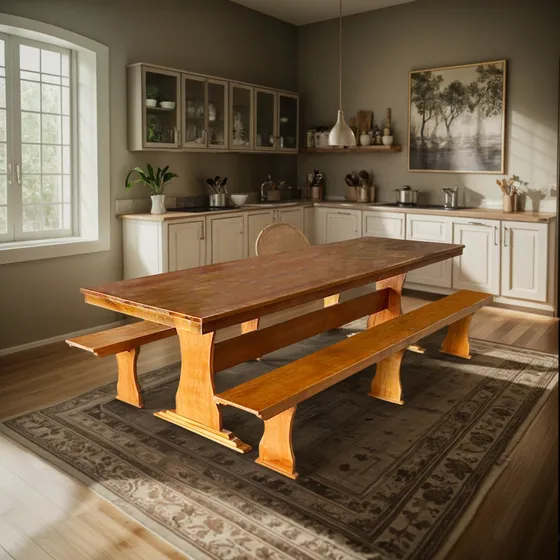 Mesa Rustica Madeira Eucalipto + 2 Bancos Com 3 Metros