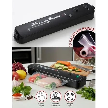 Seladora À Vácuo Space Eye 90w Bivolt Preto Para Alimentos Embalagens 25cm 127/220v