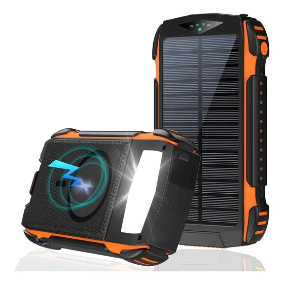 Mr. Gadgets Power Bank Solar Blast Pro 20.000mah Batería Portátil De Carga Inalámbrica Con Tecnología Qi Banco De Energía Solar Sin Cables Carga Rápida Alta Capacidad Color Naranja