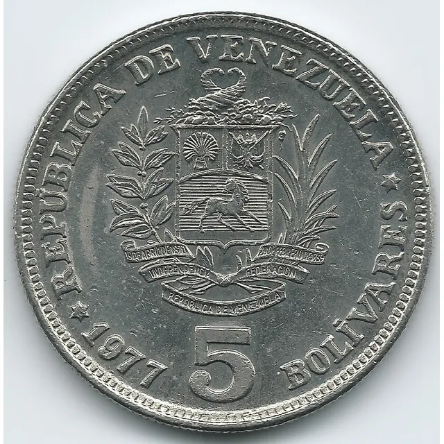Moneda 5 Bolívares De 1977 Fuerte Venezuela
