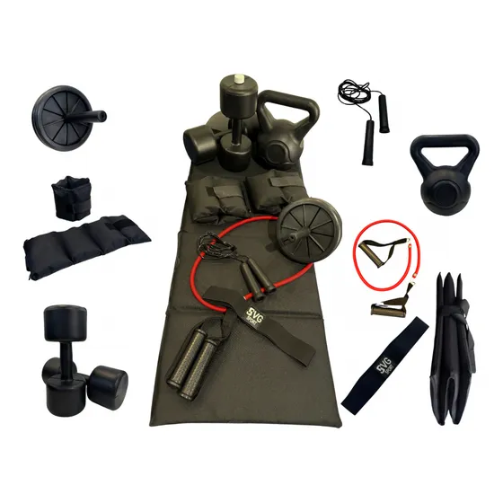 Kit Entrenamiento Gimnasio En Casa. Fitness 8 Articulos Svg Color Negro