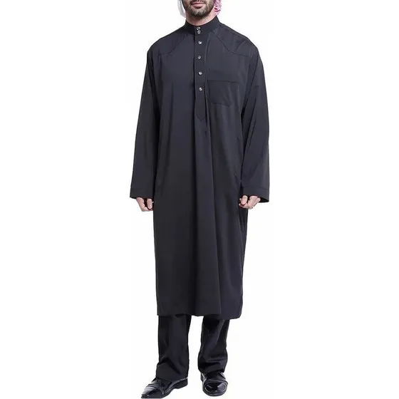 De Color Sólido Mangas Largas Thobe Árabe Muslim