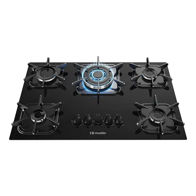 Cooktop Mueller 5 bocas Preto com Queimador Tripla chama 127/220V