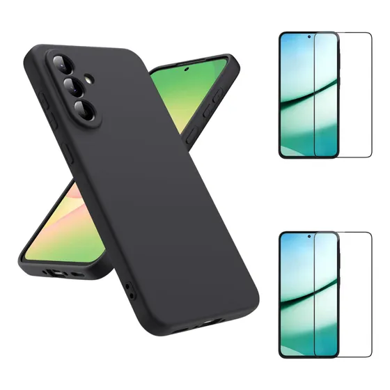 Case Funda Soft Premium Para Samsung A56 + 2 Micas Pantalla Negro Silicon Case Soft Feeling Premium