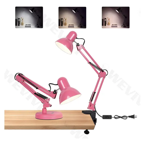 Lámpara De Escritorio Led Lámpara De Mesa Metal 360 Grados Ergonómico 3 Modos Con Foco, Base Y Clip Wevivi