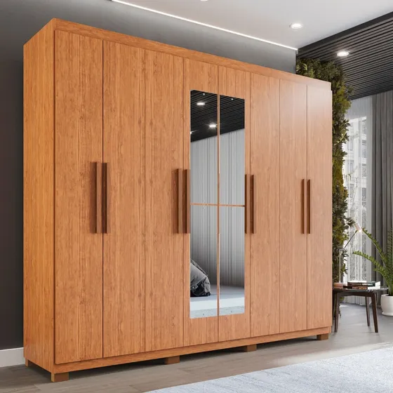 Guarda-roupa Casal 8 Portas 4 Gavetas Com Espelho Com Wt