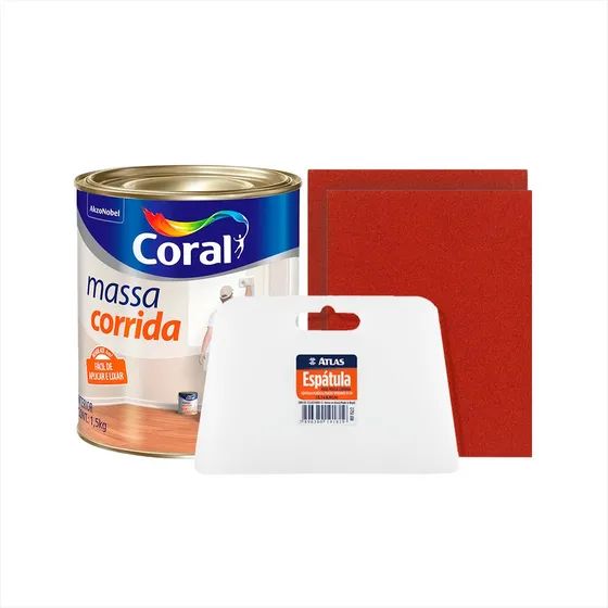 Massa Corrida + Espatula + Lixa Madeira Vermelha 180