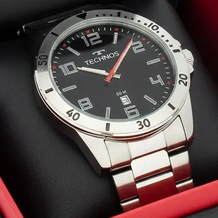 Relógio Masculino Technos Militar Azul Original Prata Prata Preto