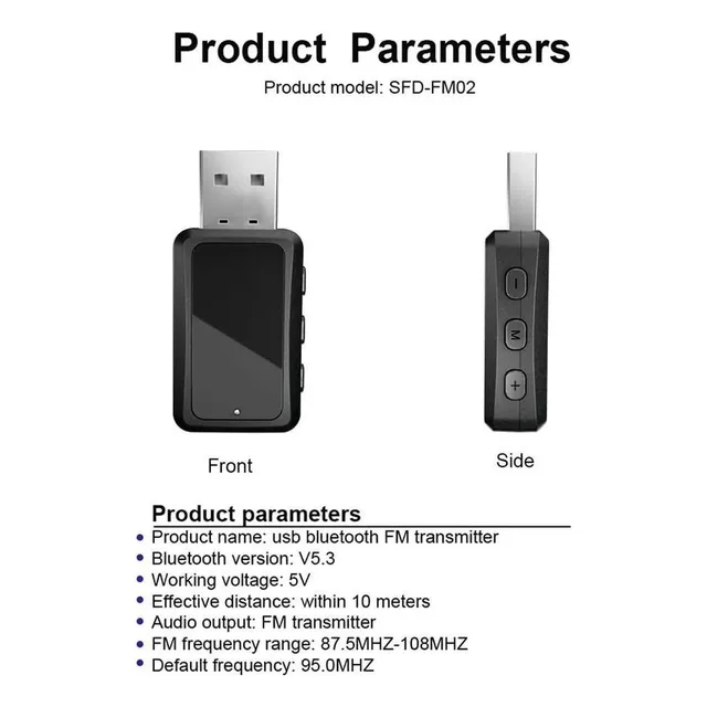 Transmisor Fm Bluetooth 5.3 Usb Manos Libres Adaptador