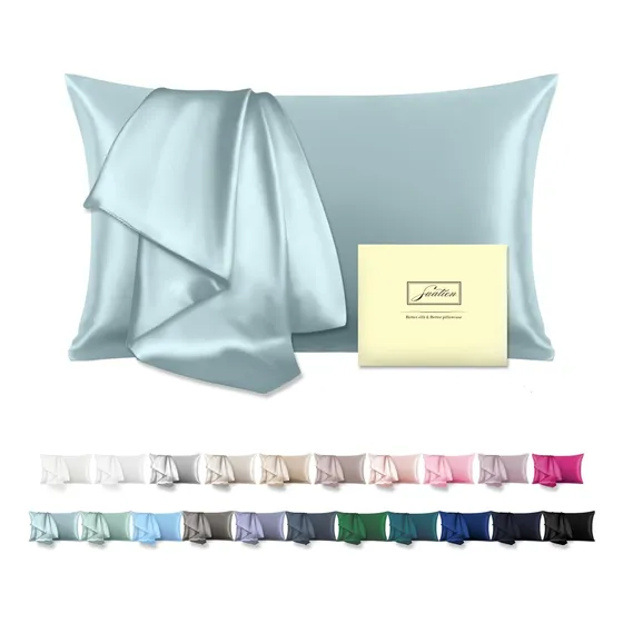 Fundas De Almohada Seda Suave Respirable 51x66 Cm Azul Brumo