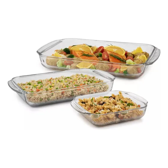 Juego Refractarios Bandejas Vidrio 3 Pzas De Horno Pyrex