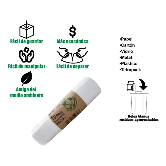 Bolsas De Basura Por 10und Grandes Biodegradables Color Blanco