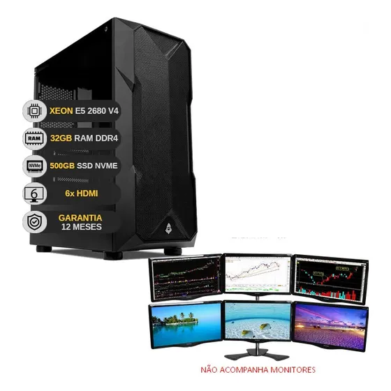 Pc Trader 6 Monitores Intel Xeon V4 32gb Ddr4 Ssd 500gb