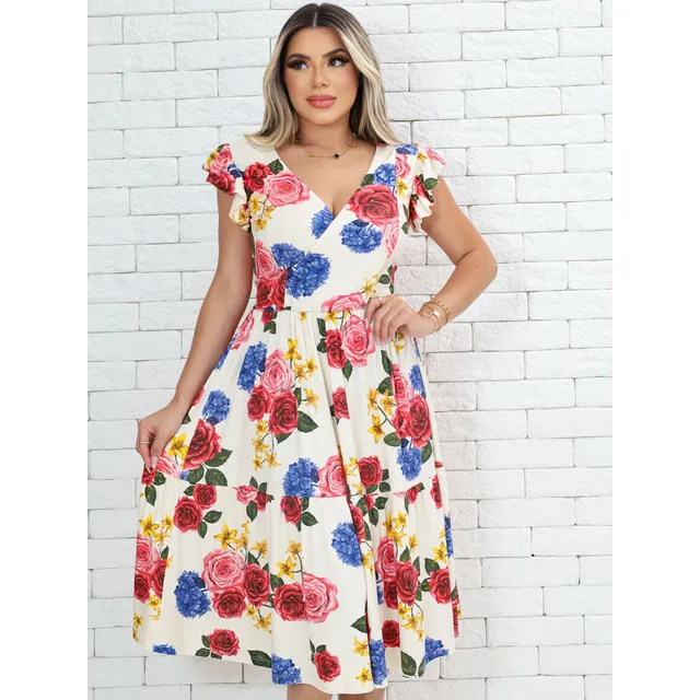 Vestido Midi Moda Evangélica Lindo Barato Malha Viscolycra 