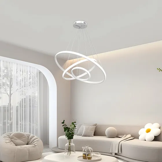 Lampara De Techo Colgante Led Diseño Moderno Triple Aro 65w Estructura Blanco