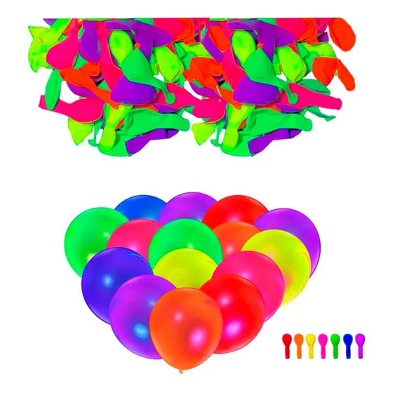 Globos Látex Flúor Neón De 10 Pulgadas X 50 Unidades Color Multicolor Globos Flúor Neón