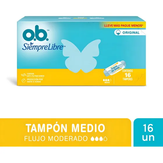 Tampones O.b. Siempre Libre Medio X 16 Unidades