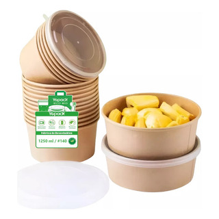 50 Bowls Kraft Contenedores Biodegradables 1250 Ml Con Tapa 50 Bowls Kraft Contenedores Biodegradables 1250 Ml Con Tapa