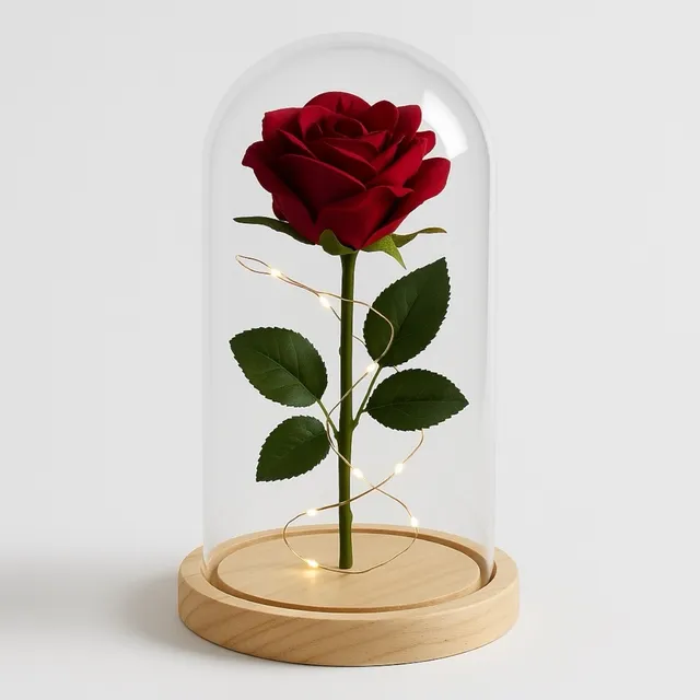 Rosa Encantada Cúpula Dia Das Mães Iluminada Led Flor