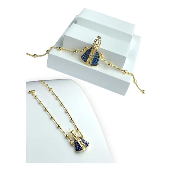 Pulseira Pingente Nossa Senhora Folheado A Ouro 18k Luxo Comprimento 4.191 M
