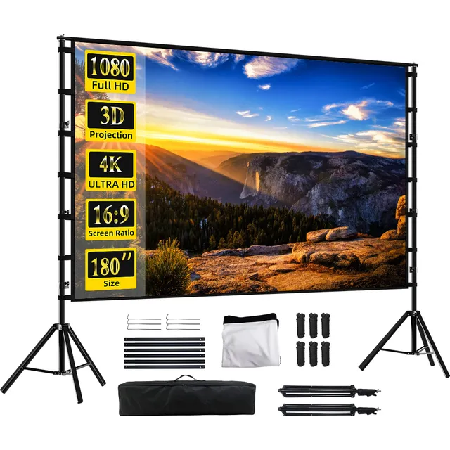 Pantalla De Proyector Portátil Plegable De 180'' Con Soporte