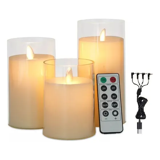 3pz Velas Led Recargable Flama Realista Remoto Contral Vidri