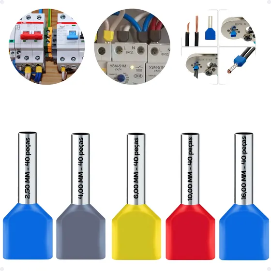 Kit Terminal Tubular Ilhós Duplo 2,5 4,0 6,0 10 16mm 200 Pçs