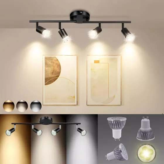 Sonheo® Lámparas De Riel Lámpara De Techo Decorativas Moderna Para Sala Y Interiores Incluye 4 Focos,con 3 Modos De Luz,blanca,cálida,neutra 85/265V