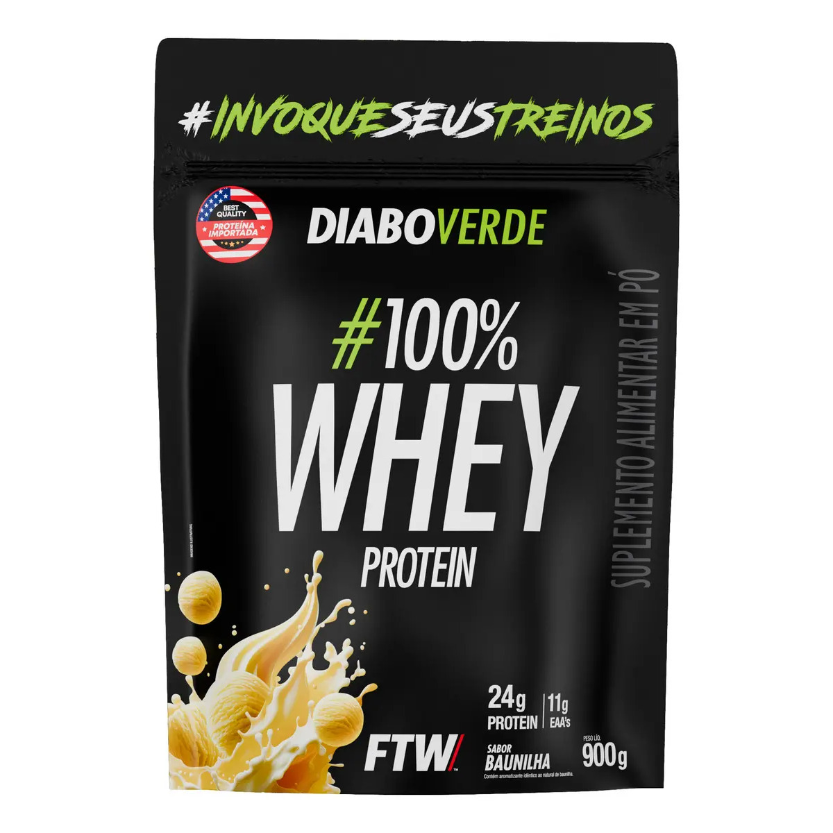 100% Whey Protein 900g Sabor Baunilha Diabo Verde - Ftw