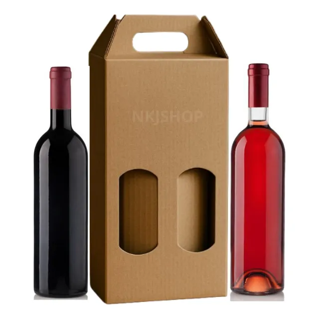 10 Caixas Papelão Com Alça 2 Garrafa Vinho Com Display Visor