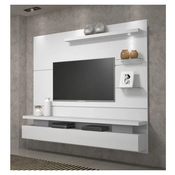 Mueble De Tv Lacado Con  Repisas En Vidrio  Ref: Mural25