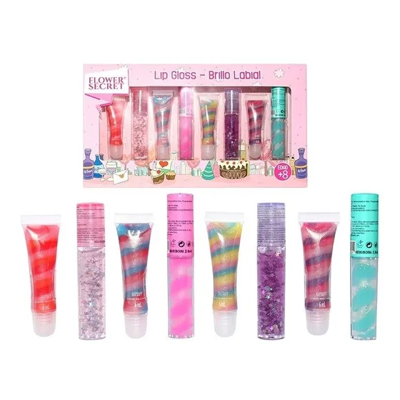 Set 8 Brillos Labiales Para Niñas Y Adolescentes Con Glitter