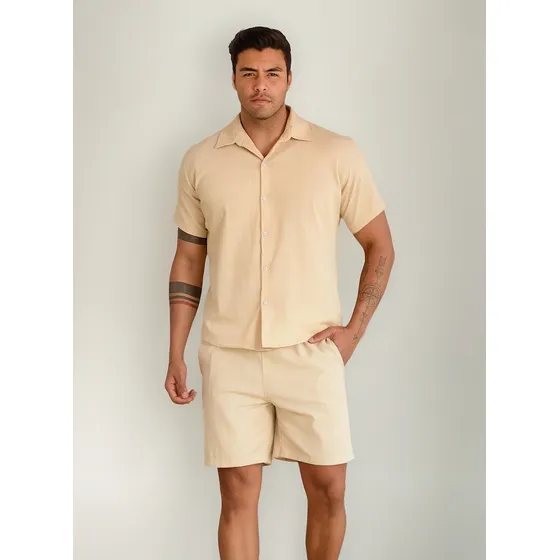 Conjunto Masculino De Linho Com Camisa De Linho Short Linho