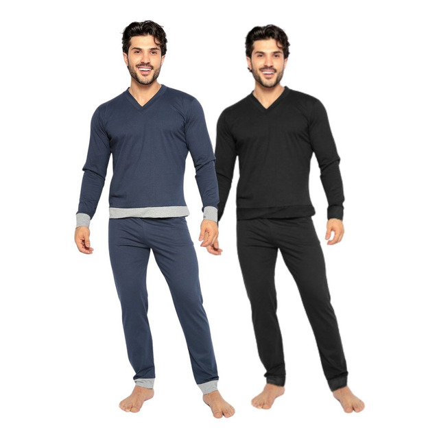 Kit 2 Pijama Masculino Longo De Frio Inverno Malha / Algodão Kit 2 Pijama Masculino Longo De Frio Inverno Malha / Algodão
