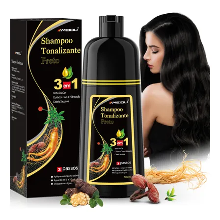 Meidu Shampoo Tonalizante Para Cobrir Cabelo Cinzento 500ml Preto